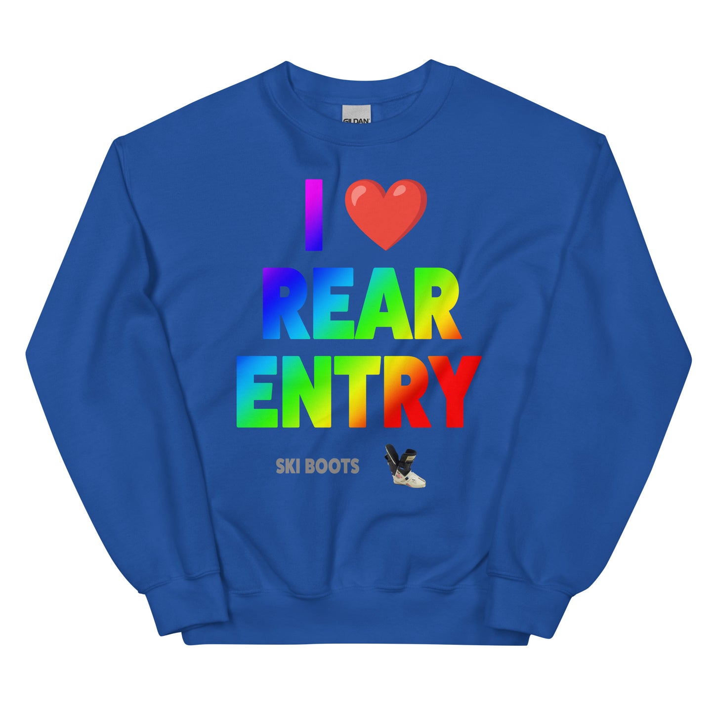 I Love Rear Entry Ski Boots design printed on Crewneck Sweatshirt by Whistler Shirts