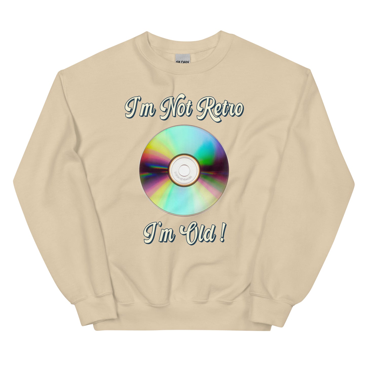 I'm not retro I'm old with picture of cd printed crewneck sweatshirt by Whistler Shirts