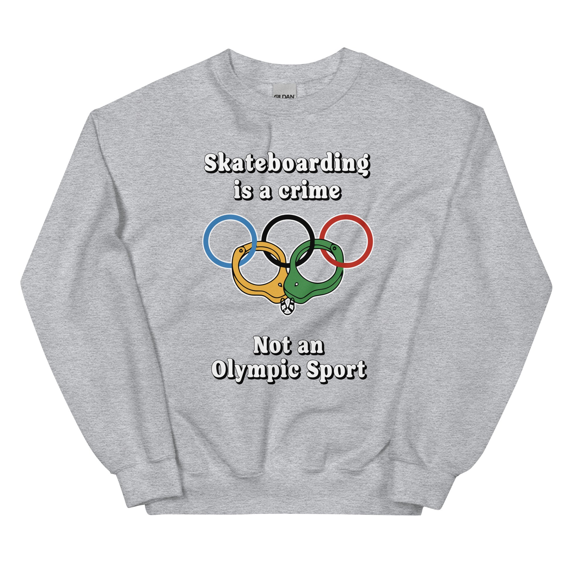 Skateboarding is a crime not an olympic sport design printed on a crewneck sweatshirt by Whistler Shirts