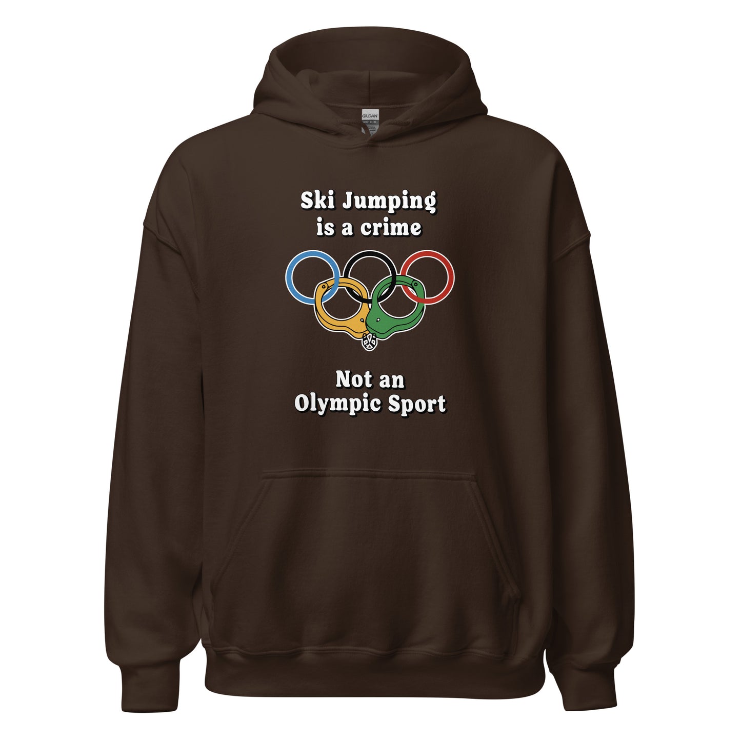 Ski Jumping is a crime not an olympic sport printed on a hoodie by Whistler Shirts