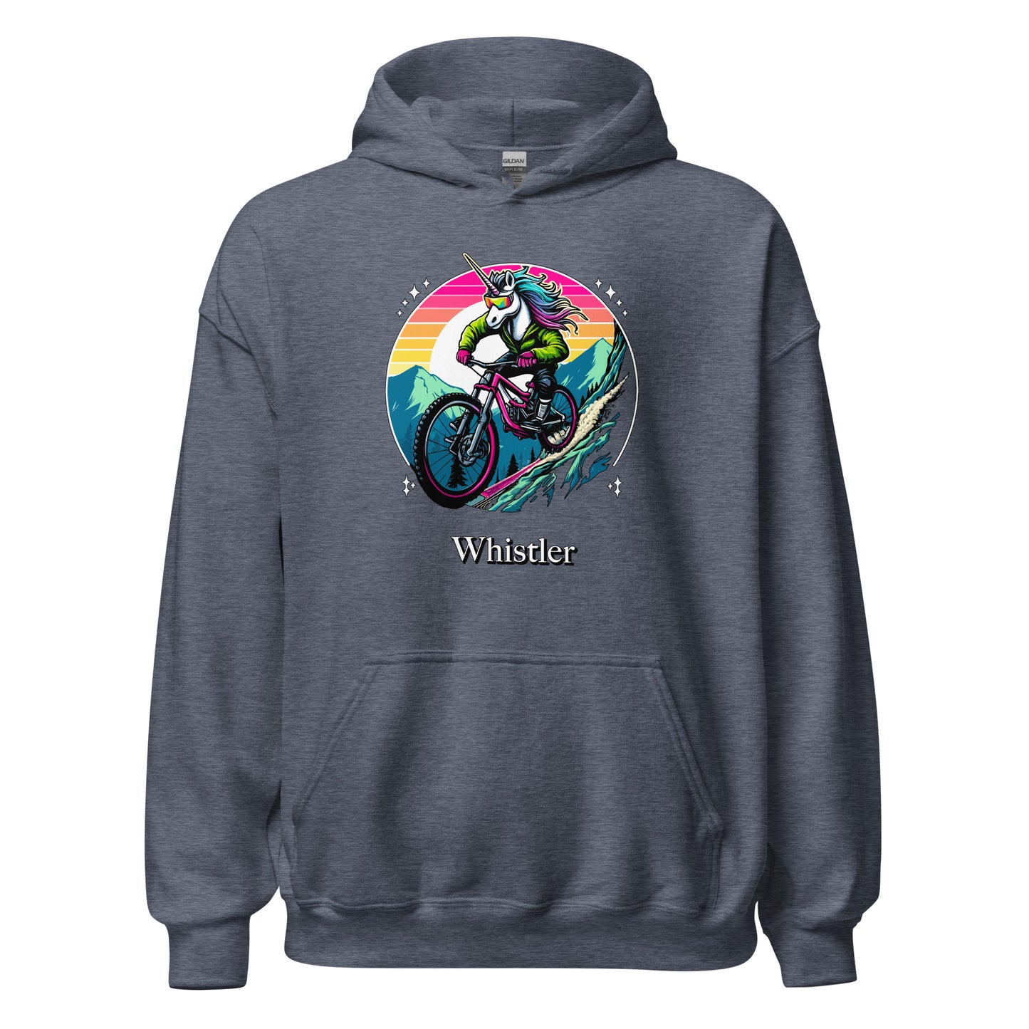 Unicorn Mountain Biking Rainbow Whistler Hoodie printed by Whistler Shirts