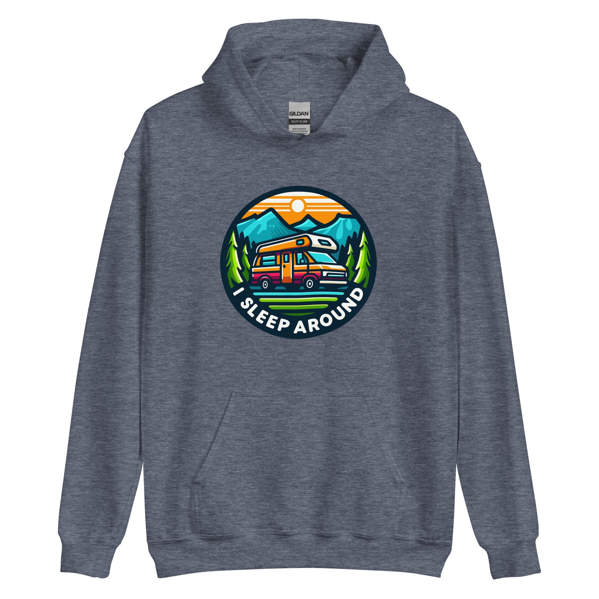 I Sleep around camper van design printed on Hoodie by Whistler Shirts