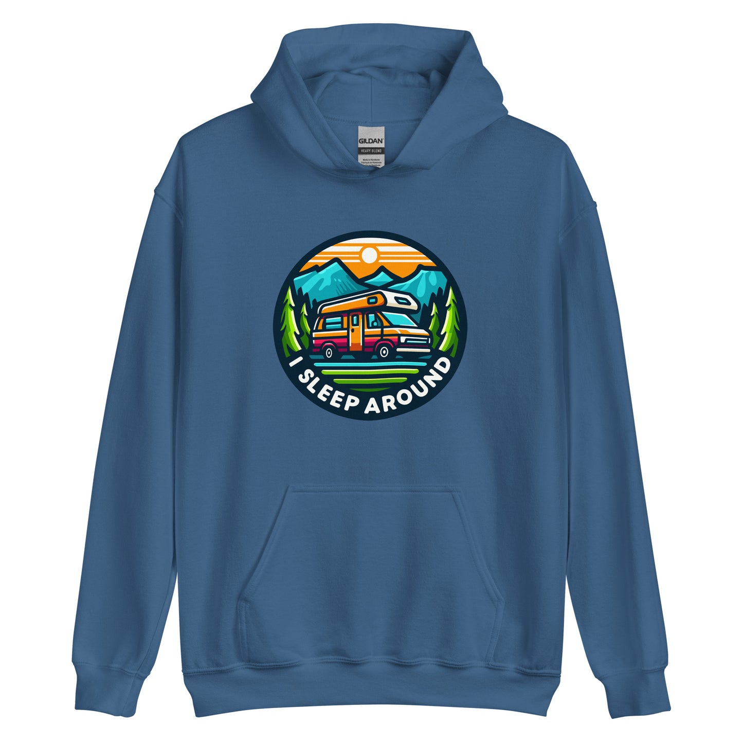 I Sleep around camper van design printed on Hoodie by Whistler Shirts