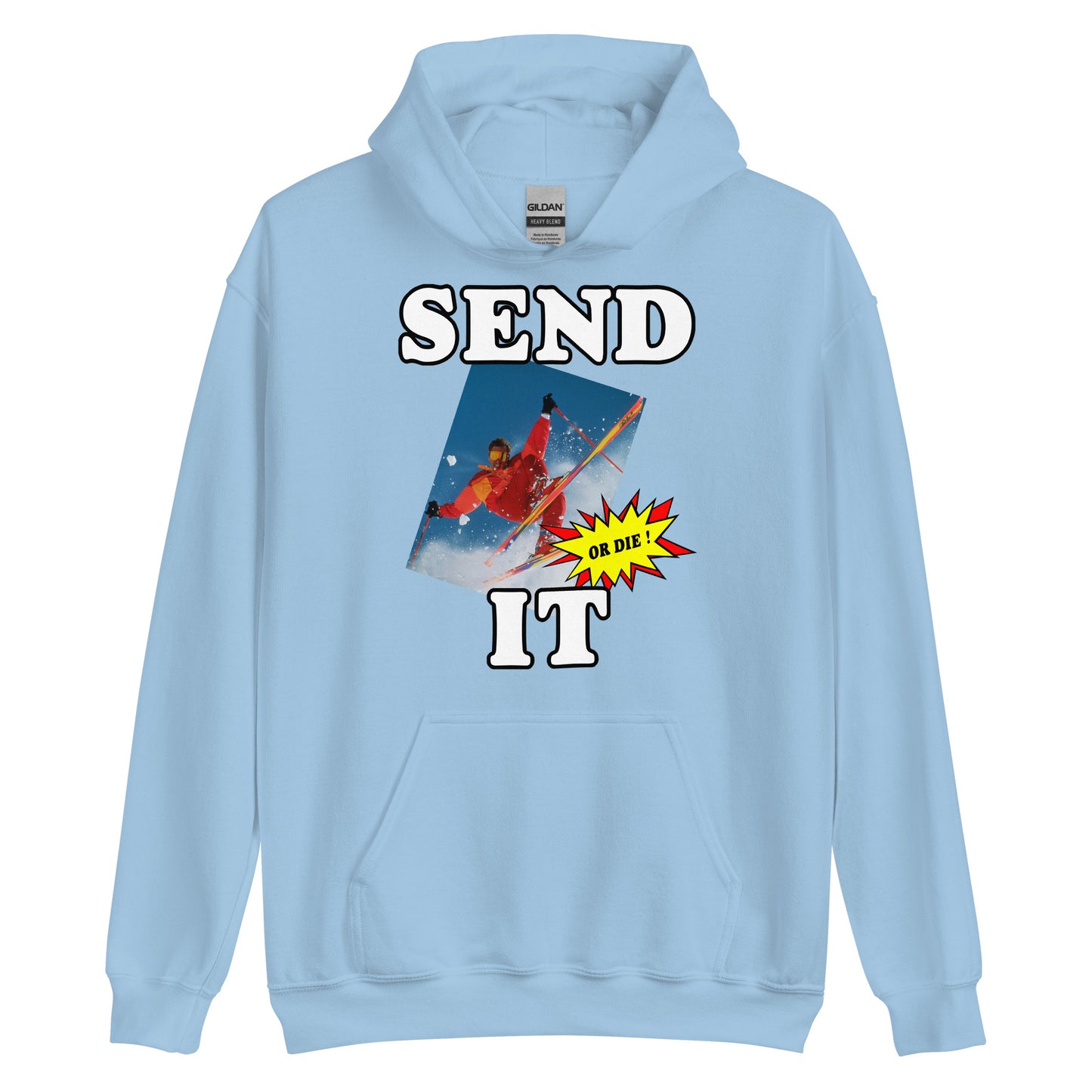 Send it or die extreme skiier printed hoodie by Whistler Shirts