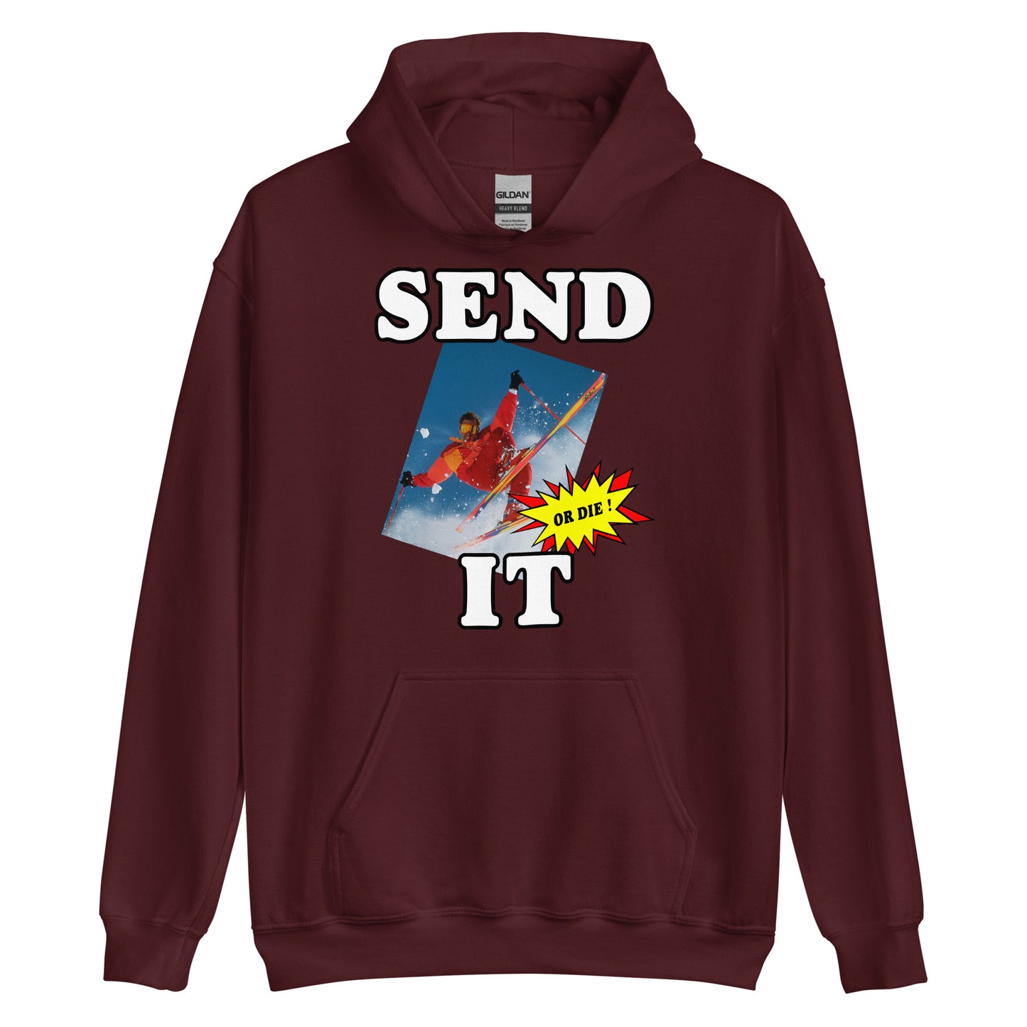 Send it or die extreme skiier printed hoodie by Whistler Shirts