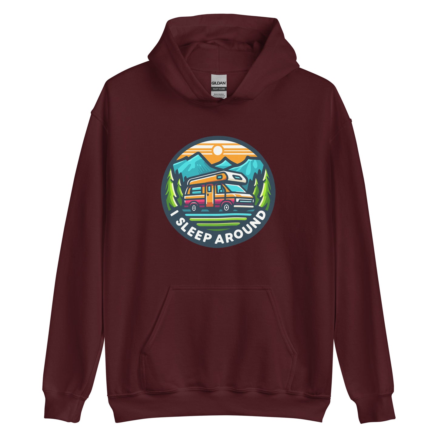 I Sleep around camper van design printed on Hoodie by Whistler Shirts