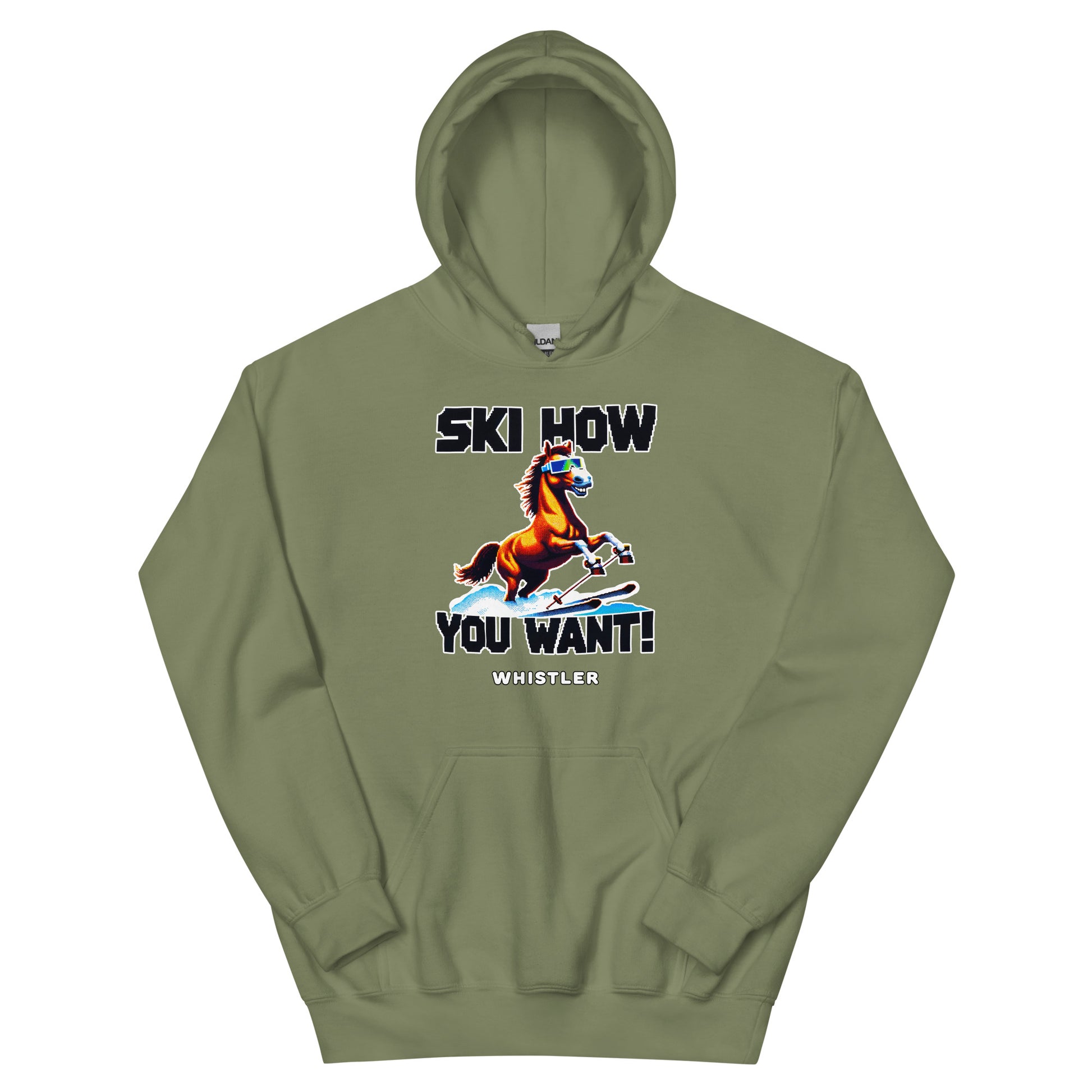 Ski how you want Whistler horse skiing printed hoodie by Whistler Shirts