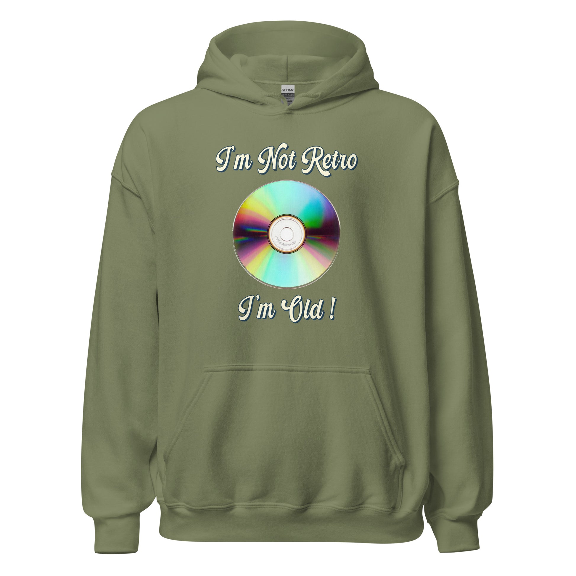 I'm not retro I'm old with a picture of a cd printed hoodie by Whistler SHirts