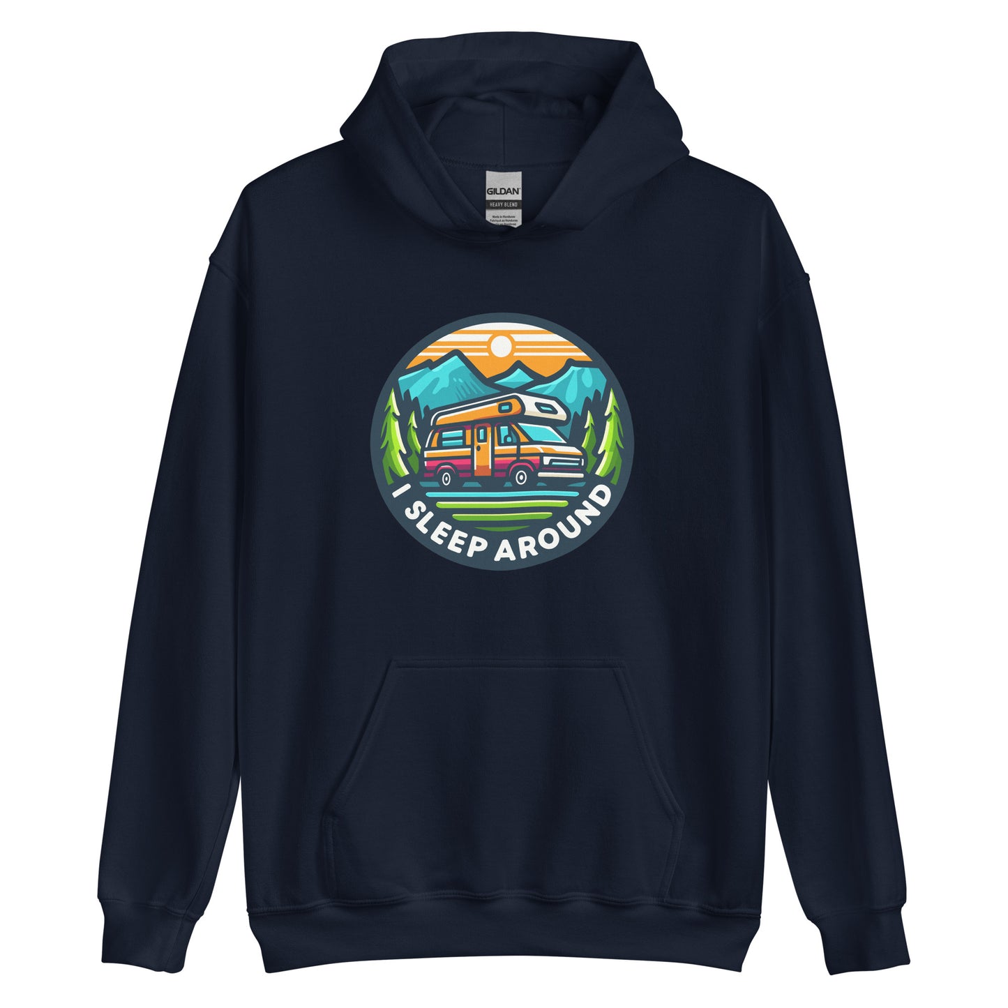 I Sleep around camper van design printed on Hoodie by Whistler Shirts