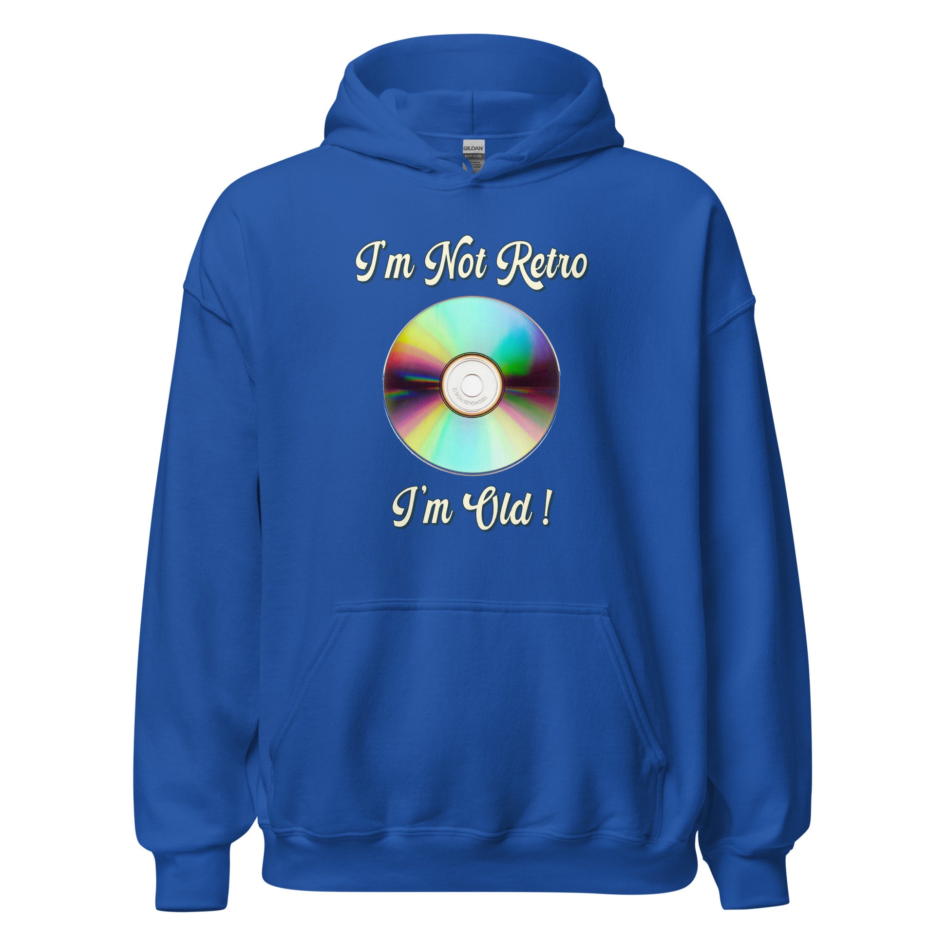 I'm not retro I'm old with a picture of a cd printed hoodie by Whistler SHirts