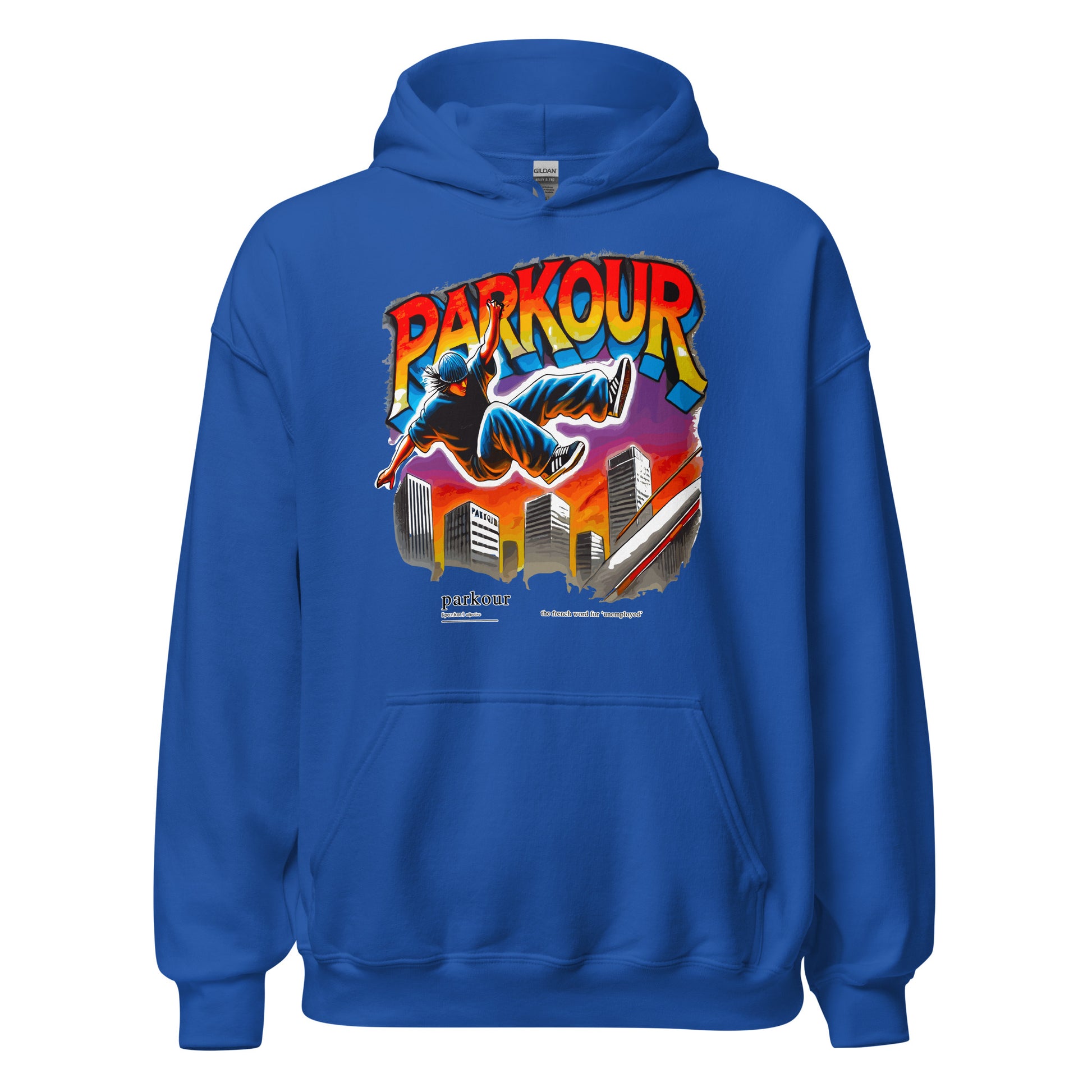 Parkour is French for Unemployment design printed on hoodie by Whistler Shirts