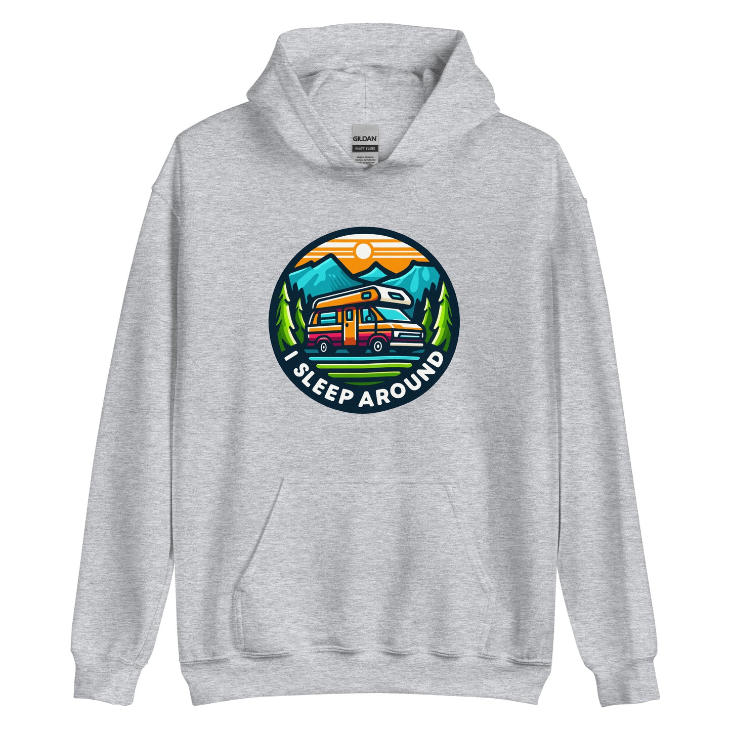 I Sleep around camper van design printed on Hoodie by Whistler Shirts