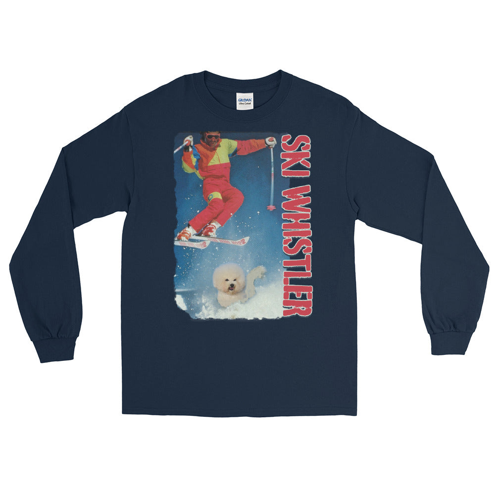 Ski whistler skier jumping over dog printed long sleeve t-shirt