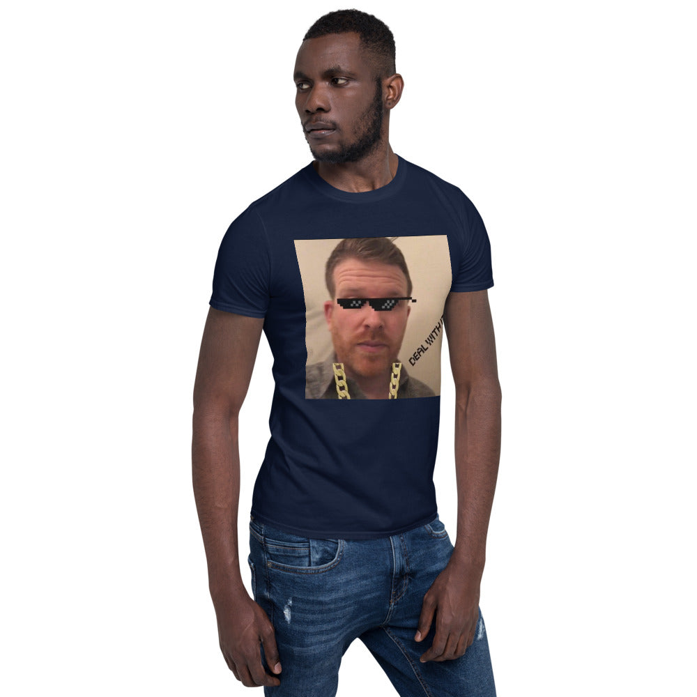 deal with it photo of a man with meme glasses printed on tshirt