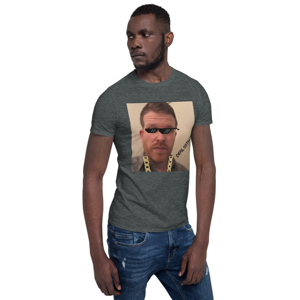 deal with it photo of a man with meme glasses printed on tshirt