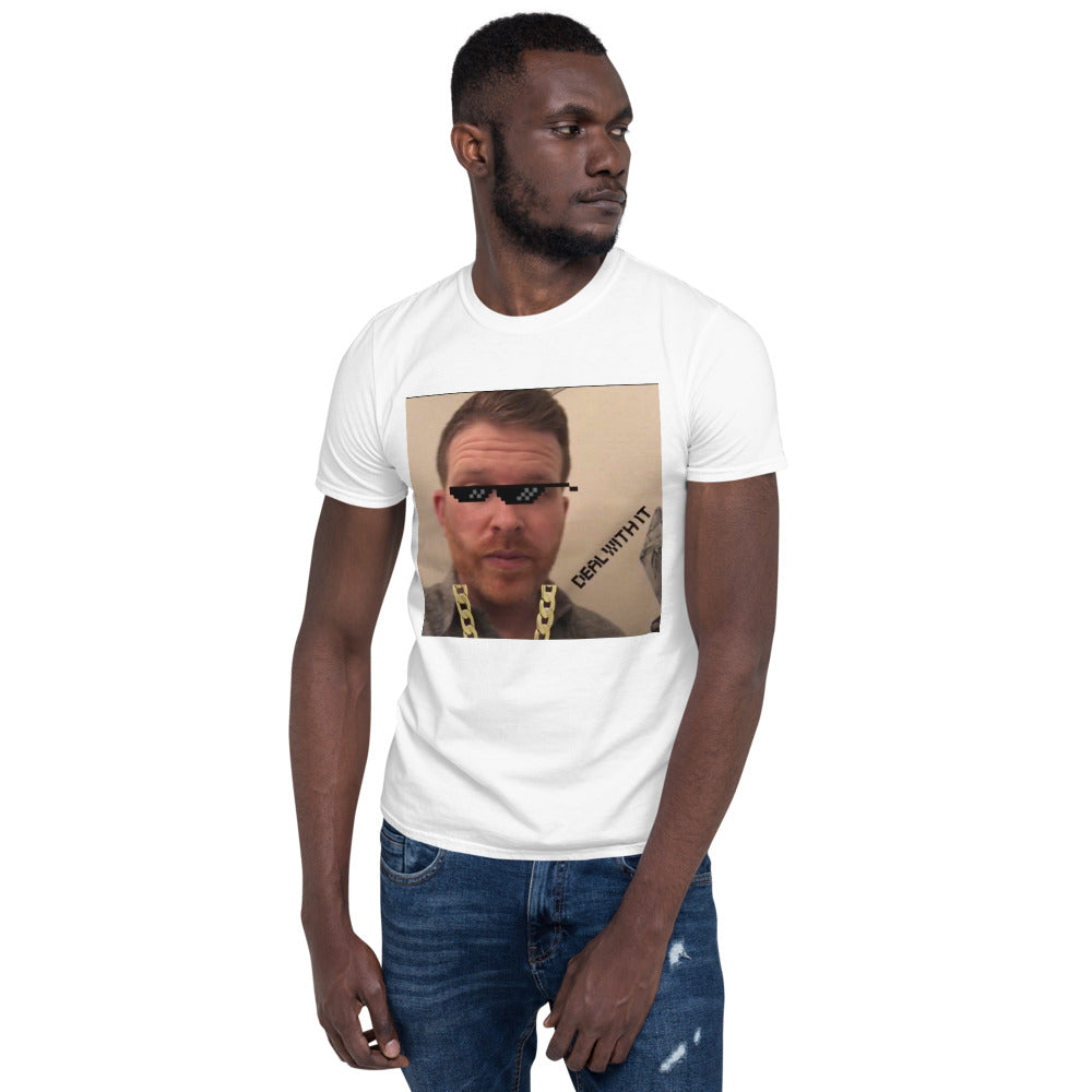 deal with it photo of a man with meme glasses printed on tshirt