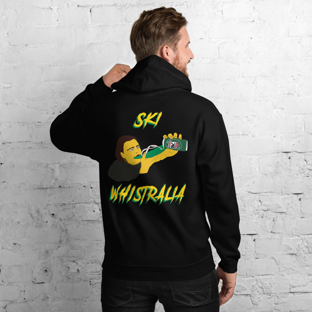 Ski Whistralia man drinking vb beer off flip flop printed hoodie