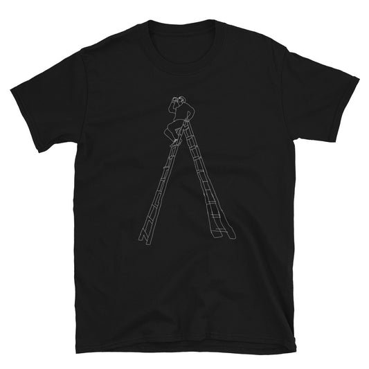 Man drinking beer on a ladder outline printed t-shirt