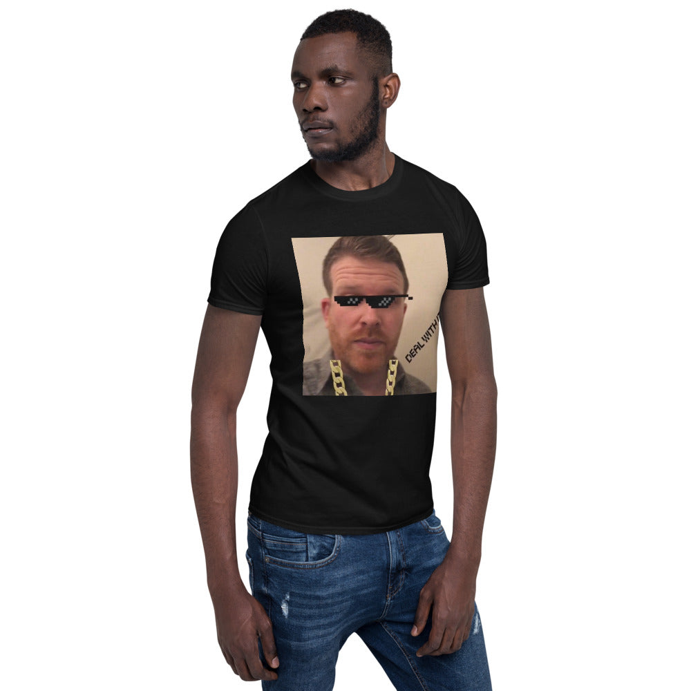 deal with it photo of a man with meme glasses printed on tshirt