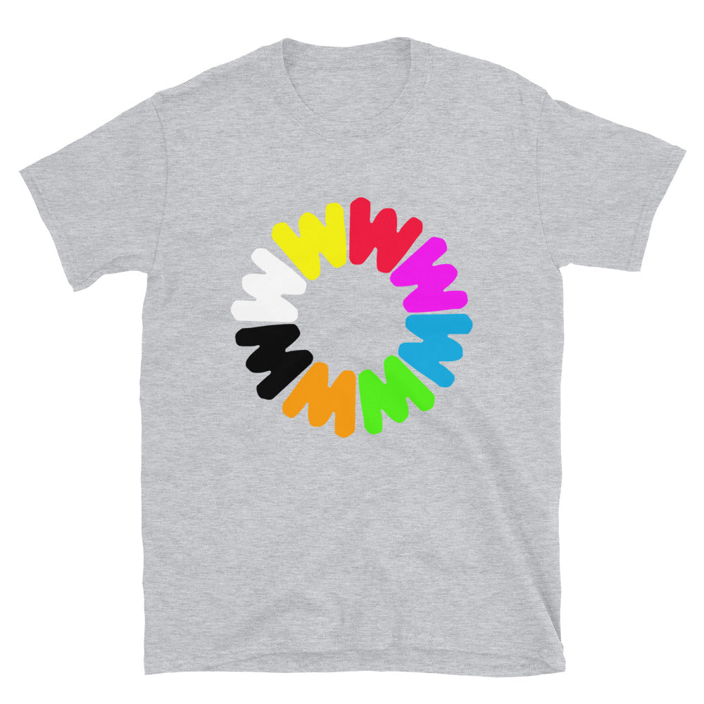Retro Whistler snowflake colourful logo printed t-shirt