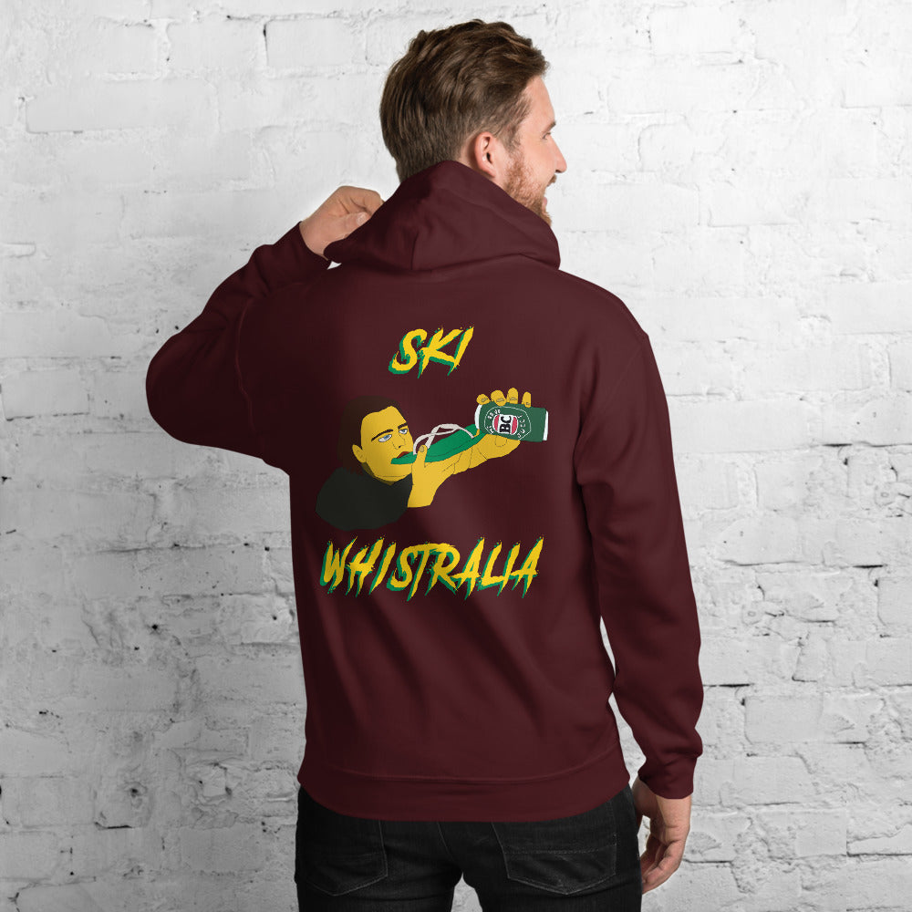 Ski Whistralia man drinking vb beer off flip flop printed hoodie
