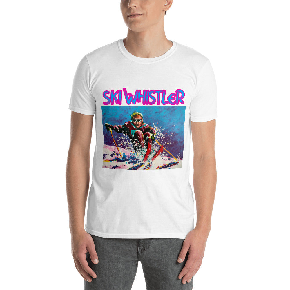 Ski whistler man skiing neon printed t-shirt