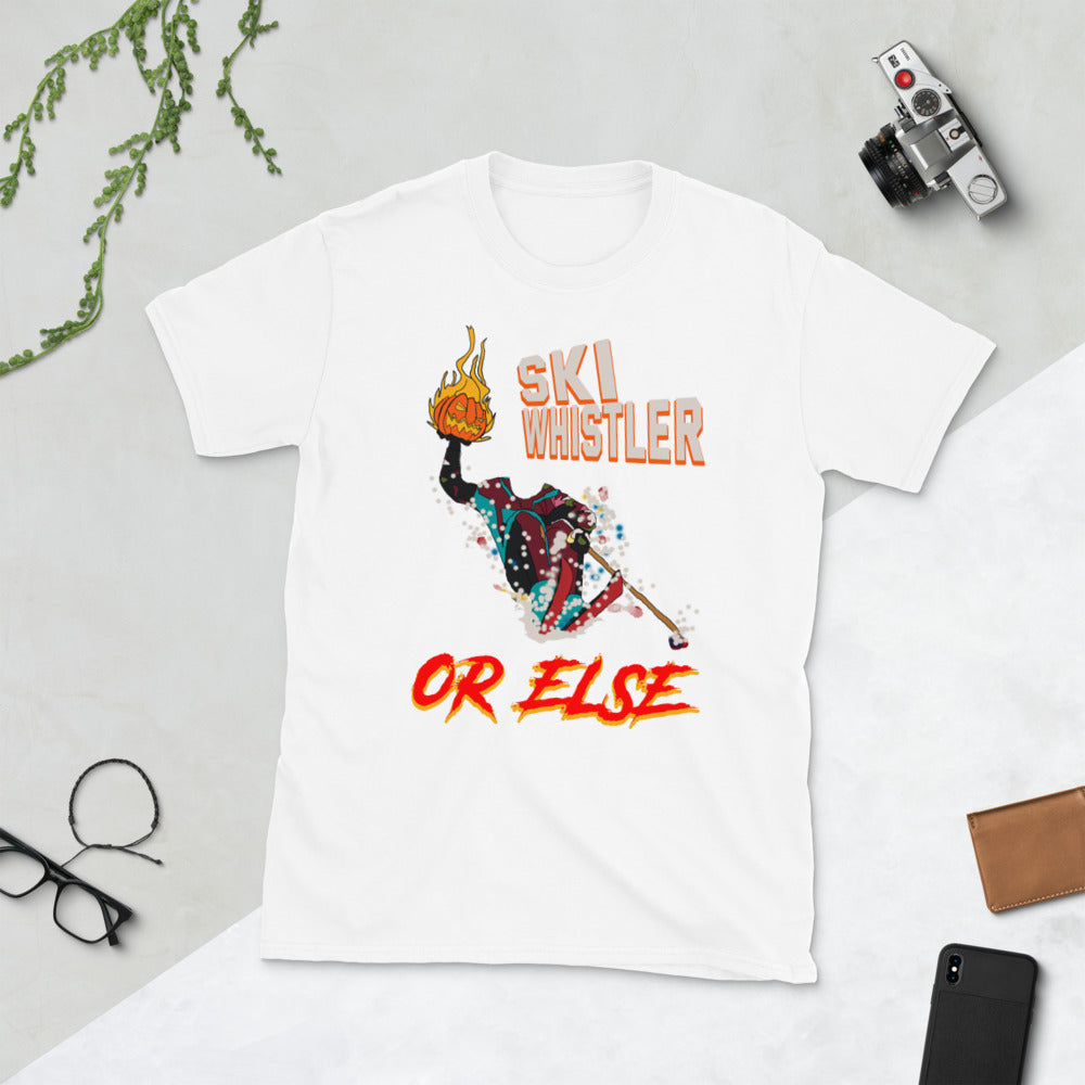Ski Whistler or else flaming pumpkin printed t -shirt