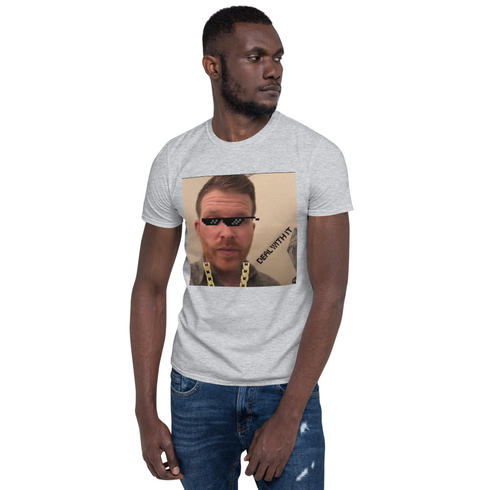 deal with it photo of a man with meme glasses printed on tshirt