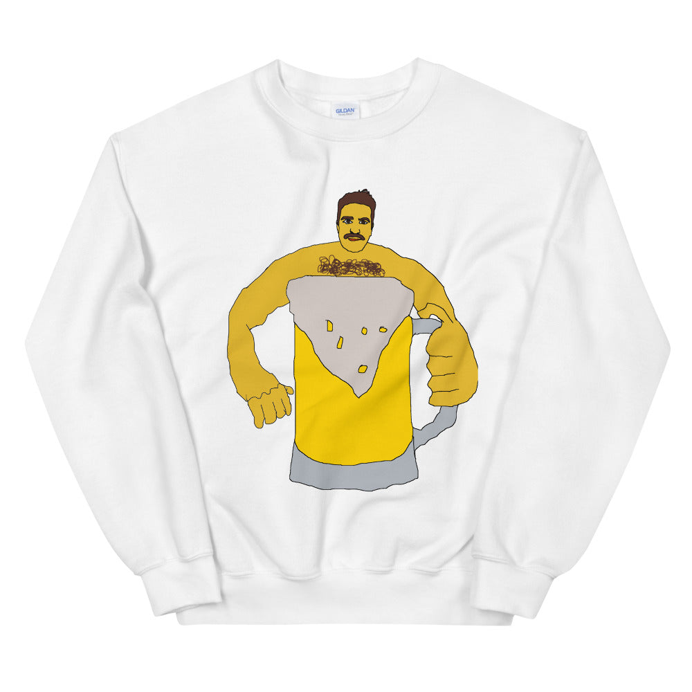 white crewneck with beer print