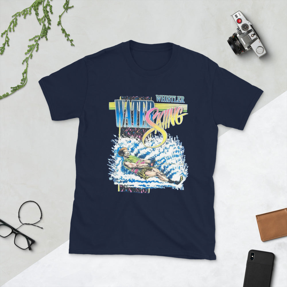 whistler water skiing cartoon printed t-shirt
