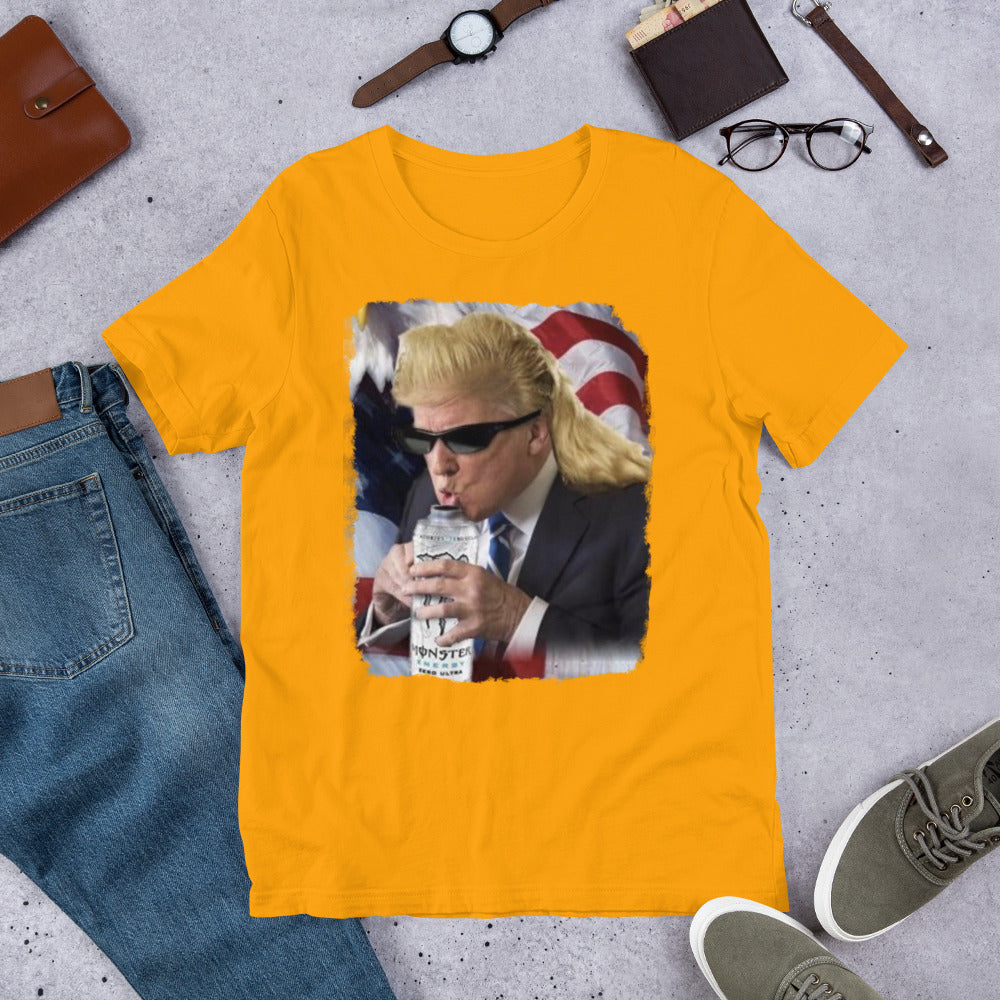 Trump mullet drinking monster energy printed t-shirt